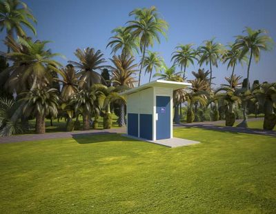 Yarra 1 Compact Standard Toilet Building with Deep Ocean and Surfmist colour scheme